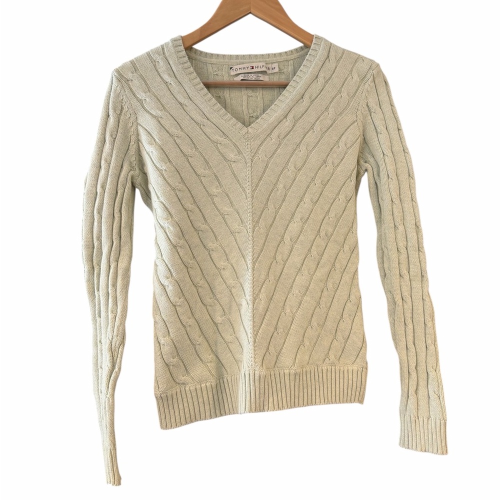 Vintage Tommy Hilfiger Light Sage Cable Knit Sweater Size S